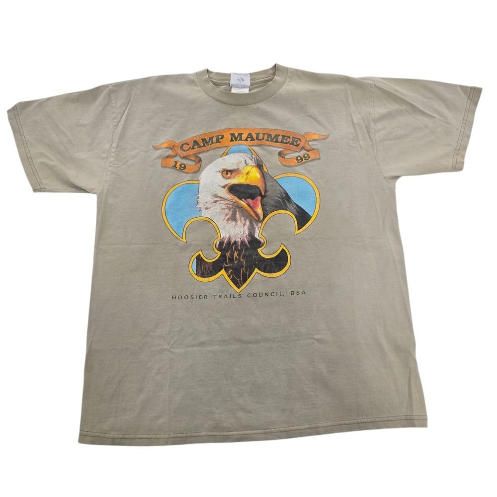 Vintage 1999 Camp Maumee BSA T-Shirt Jerzees L Hoosier Trails Eagle - Picture 2 of 6